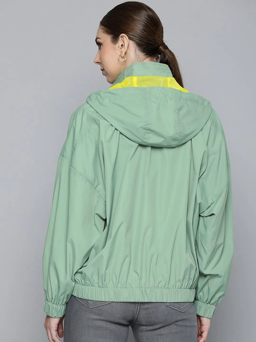 Women's Solid Light Green Hooded Jacket