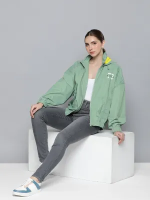 Women's Solid Light Green Hooded Jacket